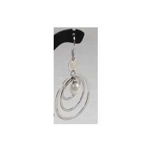  Sterling Silver Triple Hoop Pearl Dangle Earrings 