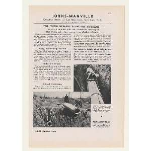  1940 Johns Manville Transite Asbestos Sewer Pipe Print Ad 