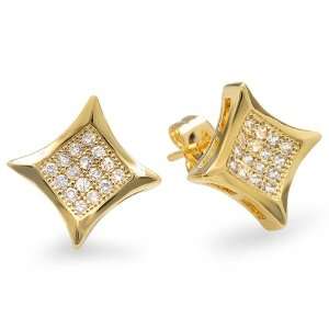   Earrings 8.5mm Kite Shaped White Round Cubic Zirconia Pushback Post