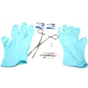 14G Lip Labret Piercing Kit Clamp Forceps Needles Gloves Rings Studs 