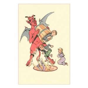  Winged Devil Dumping Kids in Hell Premium Poster Print 