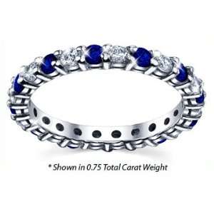 Womens Diamond Eternity Ring Shared Prong Diamond and Blue Sapphire 