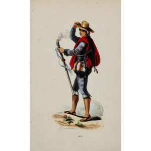   Man Metis Hat Hand Colored Print   Hand Colored Print