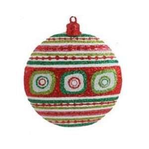  4 Christmas Brites Ornate Striped Glittered Disk Ornament 