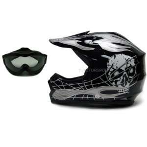  TMS Youth Black Silver Skull Flame Motocross Helmet with 