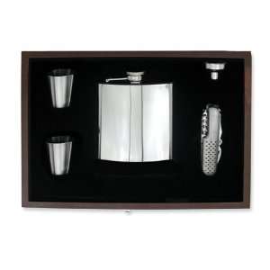  Polished Stainless Steel 6oz Hip Flask Gift Set Jewelry