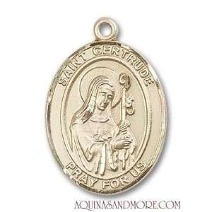  St. Gertrude of Nivelles Large 14kt Gold Medal Jewelry