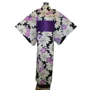  Kimono Yukata Black & White Flowers + Obi Belt Toys 