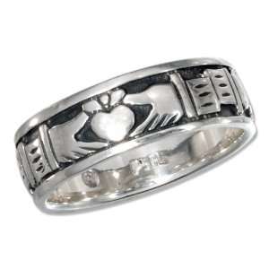   Sterling Silver Claddagh Heart in Hands Band Ring (size 10). Jewelry