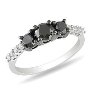 Sterling Silver 1 CT TDW Black and White Diamond Black Rhodium Plated 
