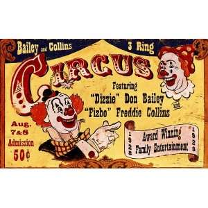  Vintage Circus Sign   LARGE   Dizzie Clowns Nostalgic Sign 