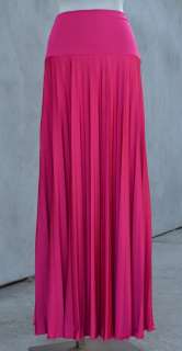 Ripple Pleated Long Maxi Skirt Banded Waist ~ FUCHIA ~ Sz S,M,L, XL 