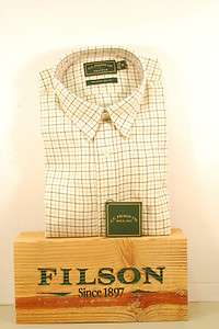 Filson Upland Twill Hyde Shirt L XL Creme/Green Plaid  