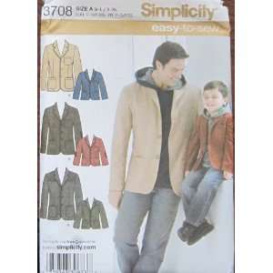  SIMPLICITY PATTERN 3708 BOYS AND MENS JACKET SIZE A S L 