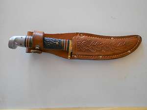 Western fixed blade hunting knife #640,hand tooled leather sheath 