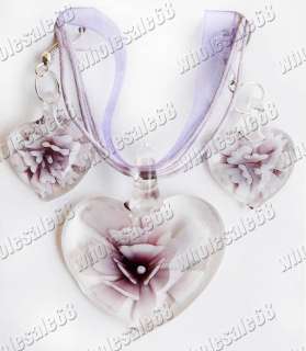 wholesale 24sets heart lampwork glass necklace+earrings  
