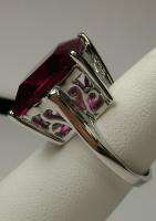 Huge Big 10ct Square cut Red Ruby Sterling Silver 925 Filigree Ring 