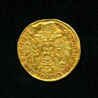 Russia Russian Tshervonets Ducat Б 49 1714 Gold Coin RRR  