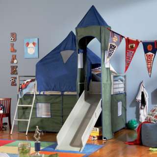 Boys Blue & Green Twin Tent Bunk Bed With Slide Powell  