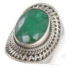  925 Sterling Silver Created EMERALD Ring, Size 7, 8.43g Jewelry