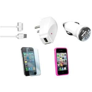  6 Piece Accessory Kit for iPhone 4G 4GS w/ Pink Case Cell 