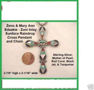 Large Zeno & Mary Ann EDAAKIE Zuni Inlay CROSS PENDANT Overpriced 