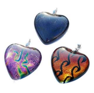 3pcs Heart 30*30MM Dichroic Foil Lampwork Murano Glass Bead Pendants 