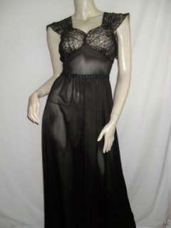 Womens Vintage 30s/40s Black Lace Silky Long Gown  