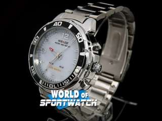 White WEIDE LED Quartz Stainless Steel Sports Watch Men  