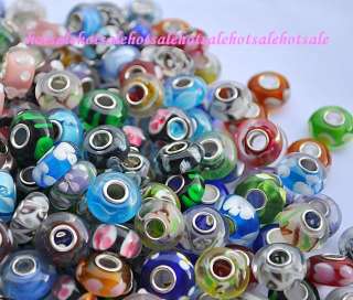 wholesale 50pcs oblate glass fit European bracelets beads  