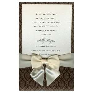  Prestigious Brown Damask with Ivory Bow Pocket Invitations 