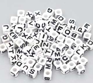 300 Mixed Alphabet /Letter Acrylic Cube Beads 7x7mm  