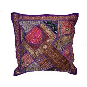 Vintage India Sari Patchwork Violet Beaded Floor Pillow 