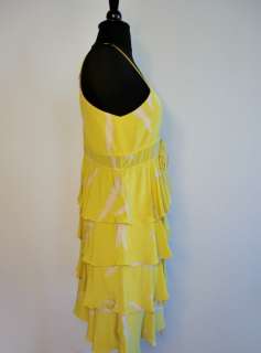 silk Karen Zambos yellow feathers dress great fit sz S  