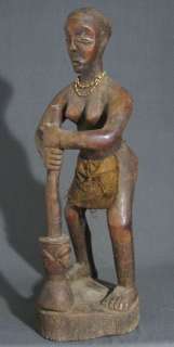 CHOKWE  AFRICAN FEMALE WITH MORTAR/PESTLE STATUE#2160  