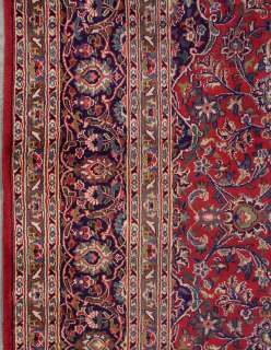 10x13 RED BLUE ANTIQUE PERSIAN KASHAN ORIENTAL HAND KNOTTED WOOL AREA 