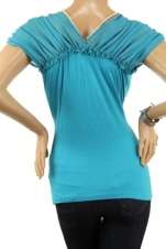 DEALZONE   Flower Necklace Ruffle Top Blue 1X NEW  