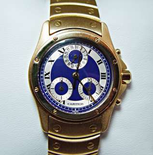   Santos Chrono Watch 18K ALL GOLD 115gr Blue Dial RARE Estate  