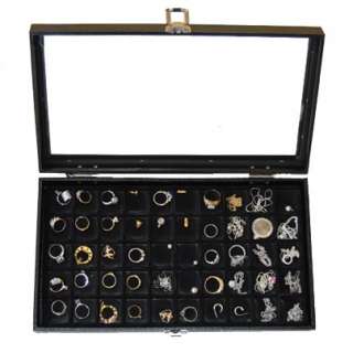 WOODEN GLASS TOP 50 COMPARTMENT JEWELRY DISPLAY CASE  