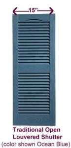 15 x 55 Open Louvered Vinyl Exterior Shutters with mounting hardware 