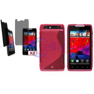Hot Pink Rubber TPU Case Skin+2x Privacy Filter For Motorola Droid HD 