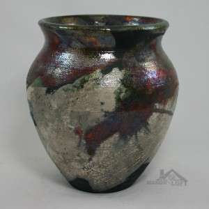 Artist Signed Handcrafted Raku Glazed Vase Pottery RB121810 65 by Ron 