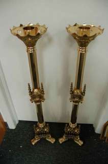 Fine Ornate pair 40 ht. Gothic Altar Candlesticks +  