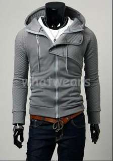 Mens Slim Thickened Zip Up Hoodie Coat Dark Grey W84  