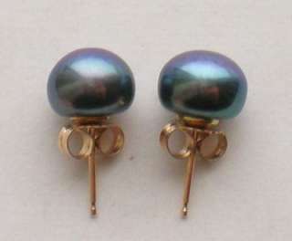Gorgeous Vintage 14K gold Peacock Platinum Button Pearl Earrings 14KT 