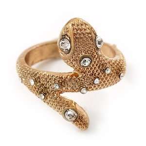  Matt Gold Textured Crystal Snake Ring   size 7 Jewelry