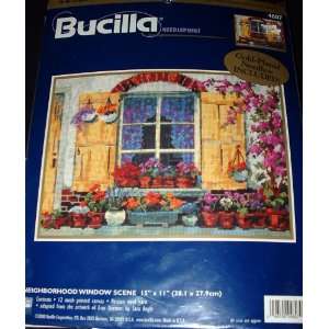  Bucilla Neighborhood Window Scene 15X11 Needlepoint Kit 