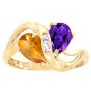  14K Yellow Gold Twosome Pear Gemstone Ring Multi Citrine 