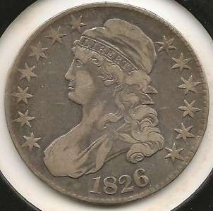 1826 VF XF Capped Bust Half Dollar, nice, problem free coin  