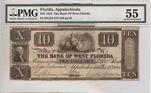 1832 $10 BANK OF WEST FLORIDA APPALACHICOLA   PMG 55  